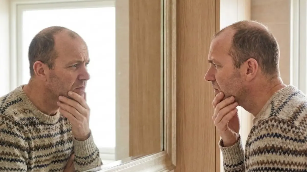 Real person experiencing hair loss caused by DHT hormone and need for DHT blocker