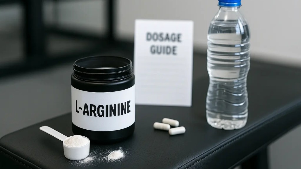 L-Arginine supplement dosage and timing for bodybuilding performance.