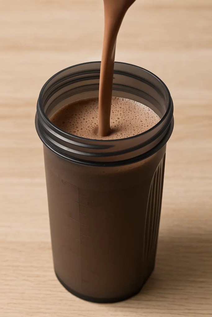 Mixing Patanjali Whey Protein drink in shaker with smooth texture.