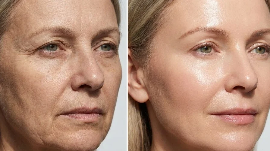 Before and after collagen support showing youthful and firm skin