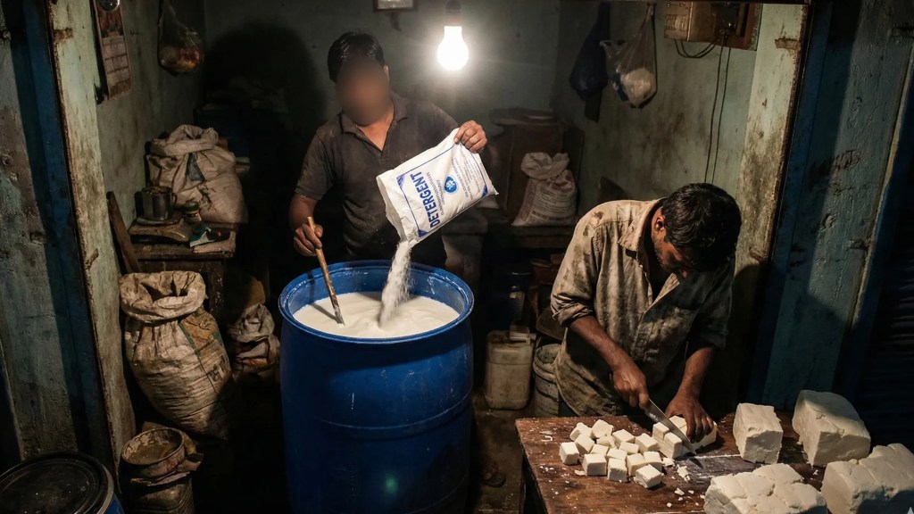 fake paneer make in drum