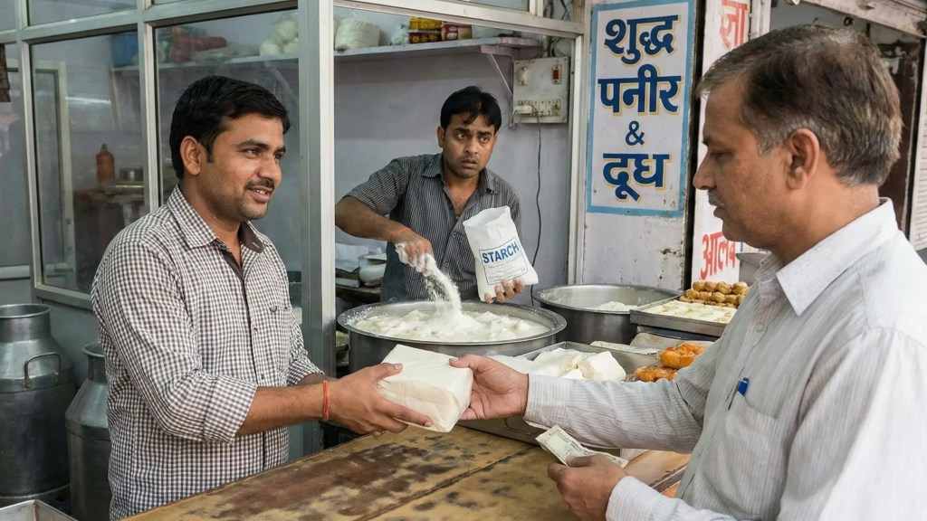 a person buy local paneer from local dairy shop