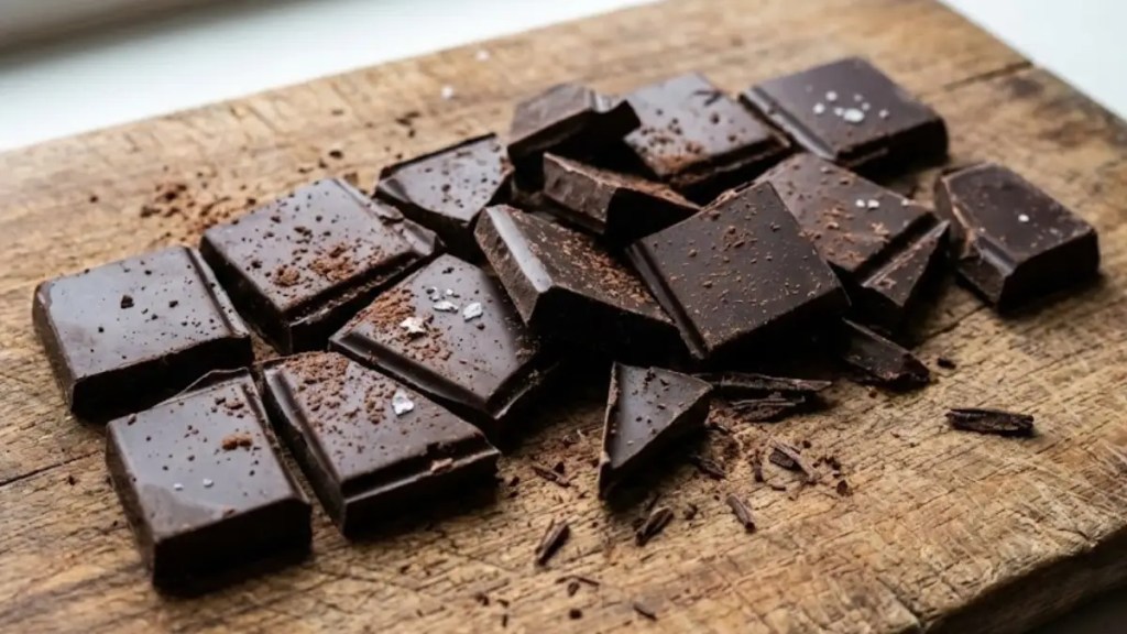 dark chocolate pieces used as happy hormone foods to support calm and emotional balance
