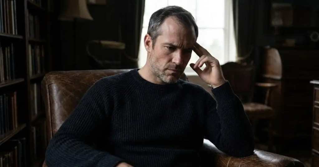 Emotional portrait of man affected by DHT and hair loss showing impact on confidence