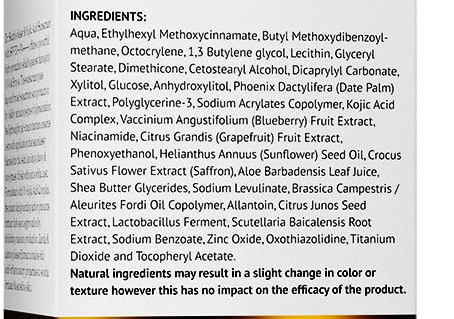 Dr. Sheth's sunscreen with ceramides and vitamin C, the ingredient list of which is shown.