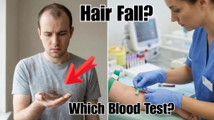 blood test for hair fall — complete guide showing test tubes, hair strands and medical report