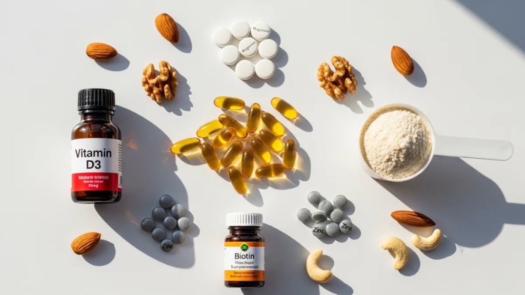 how to stop hair fall with supplements — omega-3 vitamin D protein and magnesium for hair loss blood test deficiencies