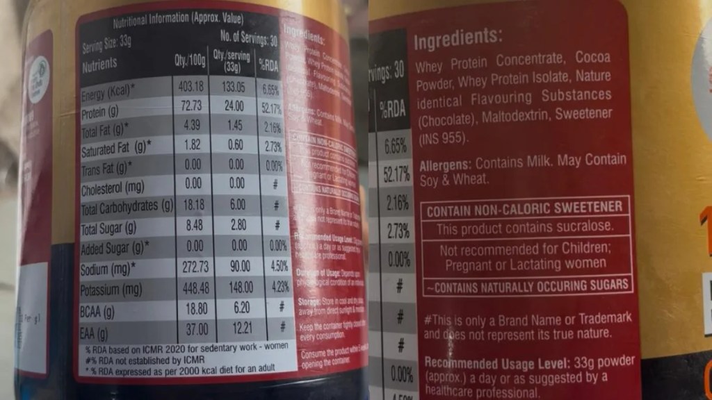 Jan Aushadhi Whey Protein nutrition facts — 24g protein per serving, zero added sugars, ingredients list