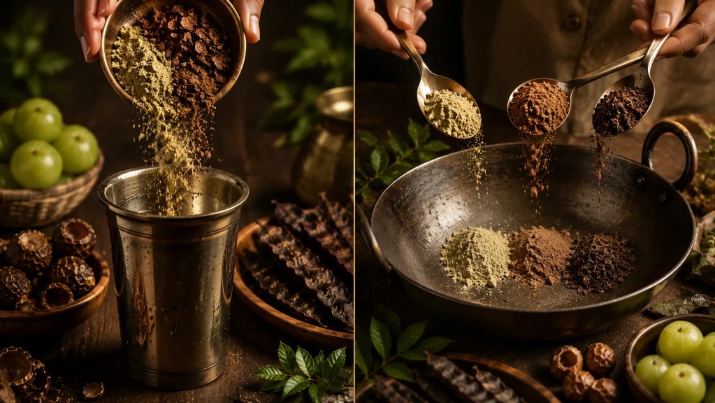 The ratio of Reetha Shikakai Amla varies; it differs for dry hair compared to oily hair.